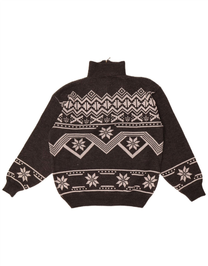 Jacques Lorant Mens Zip Neck Jumper Sweater Large Grey Fair Isle
