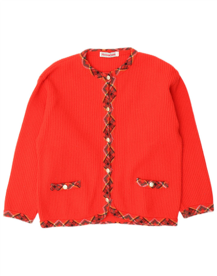 Vintage dame cardigan sweater UK 12 Medium Red Argyle/Diamond Wool
