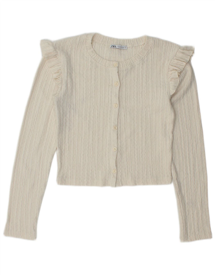 Zara Womens Crop Cardigan Sweater UK 12 Medium Off White Polyester