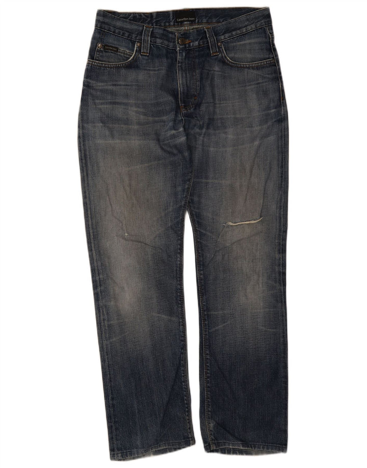 Calvin Klein Herre Distressed Cropped Jeans W30 L23 Blå