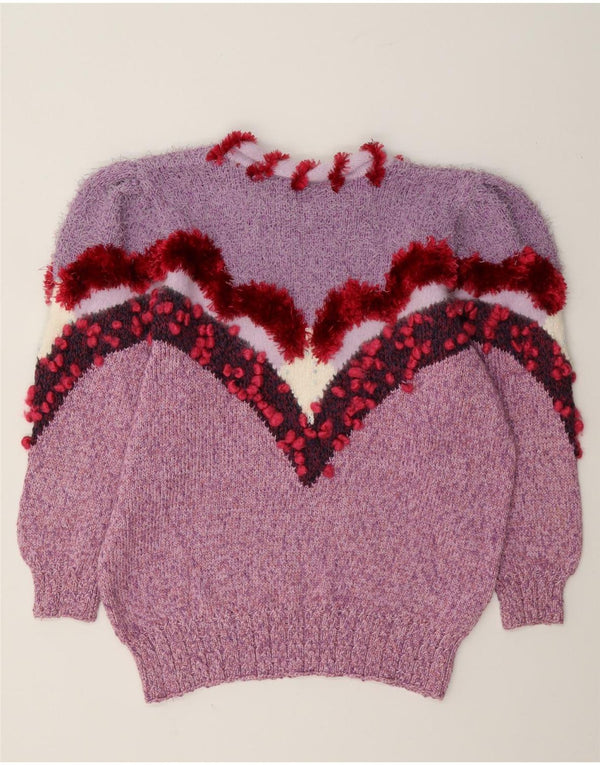 Vintage mujer cuello redondo jersey suéter Reino Unido 14 medio púrpura novedad