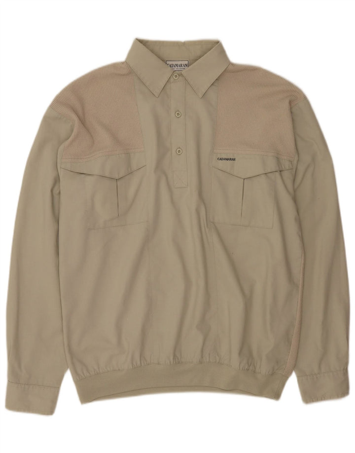 Catamaran Mens Pullover Shirt Medium Beige Polyester