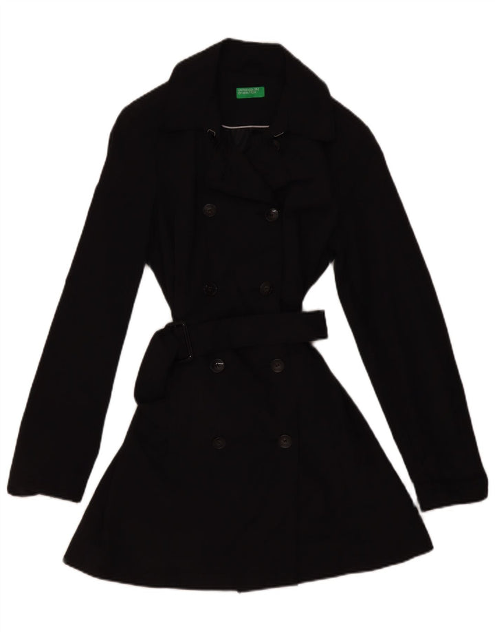 Benetton Womens Trench Coat UK 12 Medium Black Cotton