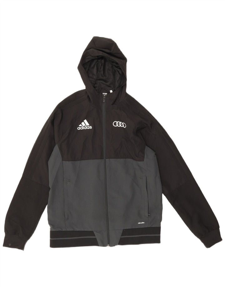 Adidas Boys Hooded Rain Jacket 13-14 Years  Black Colourblock Polyester
