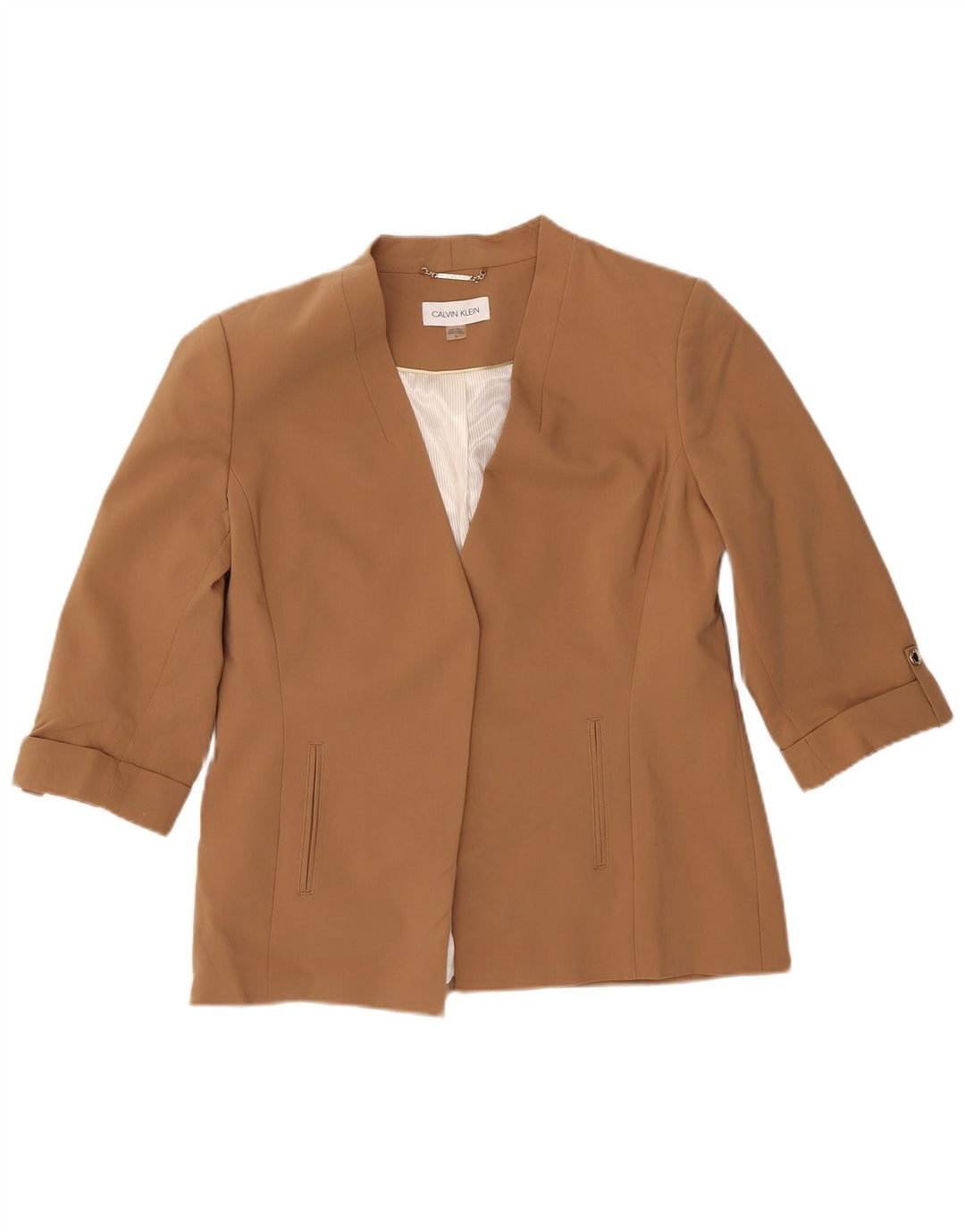 CALVIN KLEIN Womens 3/4 Sleeve 1 Button Blazer Jacket US 16 XL Beige