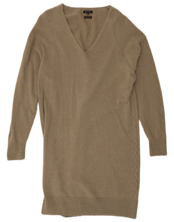 Massimo Dutti Damen Langarm-Pulloverkleid UK 14 Medium Khaki Wolle