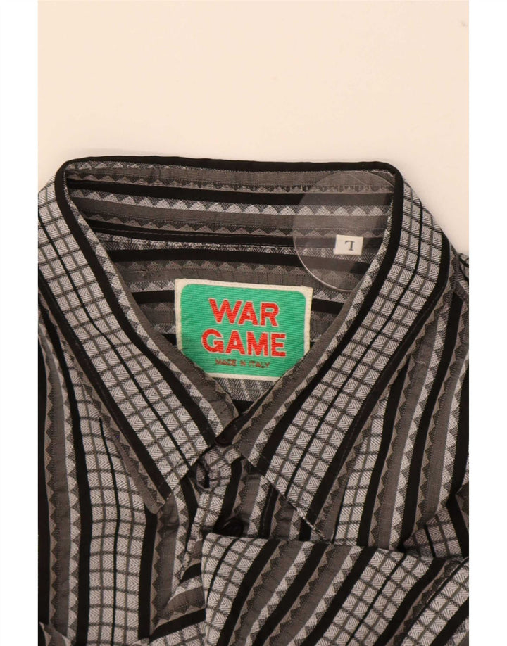 Camicia vintage da uomo in acetato a righe grandi grigie