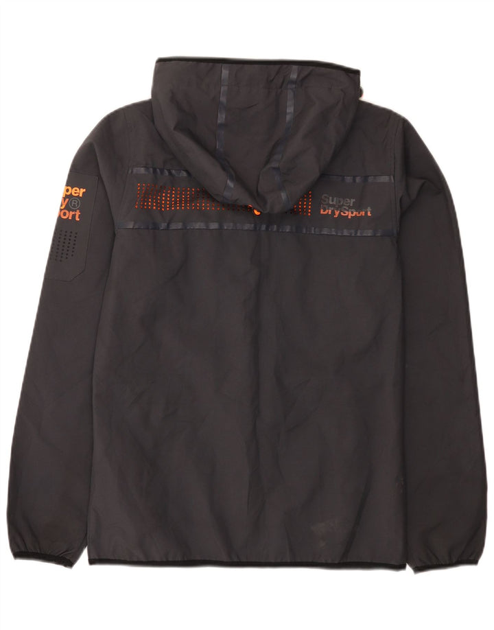 Superdry Mens Graphic Hooded Rain Jacket UK 34 XS Grey Polyester