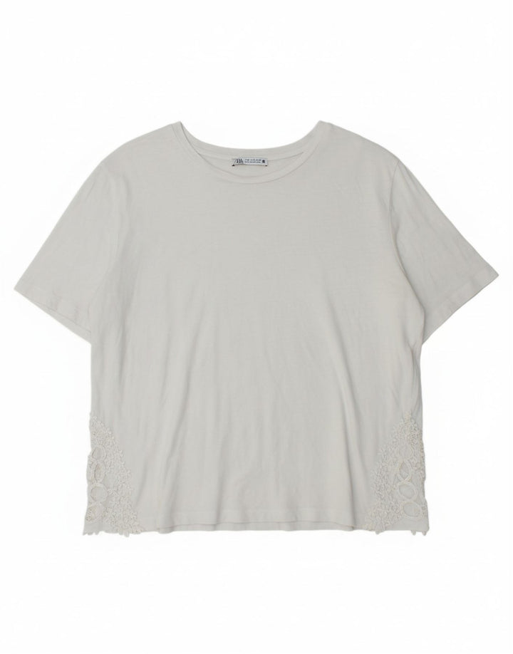 ZARA Womens T-Shirt Top UK 14 Medium White Cotton