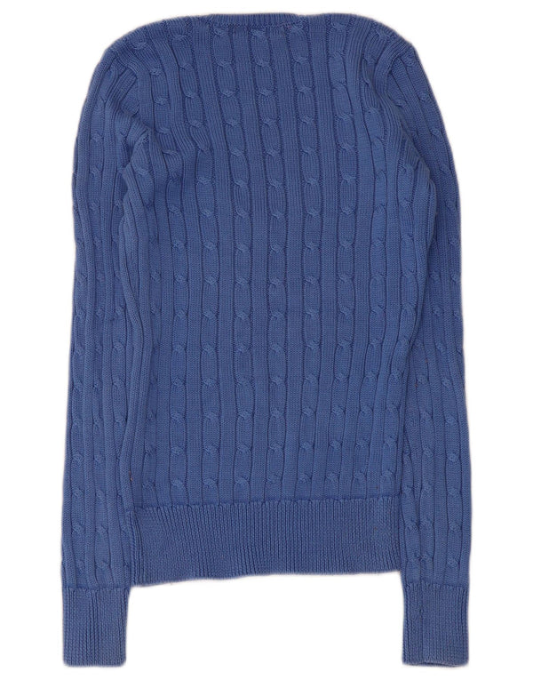 Pulover pentru femei Ralph Lauren cu decolteu în V UK 8 Bumbac albastru mic