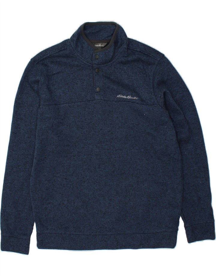 EDDIE BAUER Mens Button Neck Sweatshirt Jumper Large Navy Blue Flecked Vintage Eddie Bauer and Second-Hand Eddie Bauer from Messina Hembry 