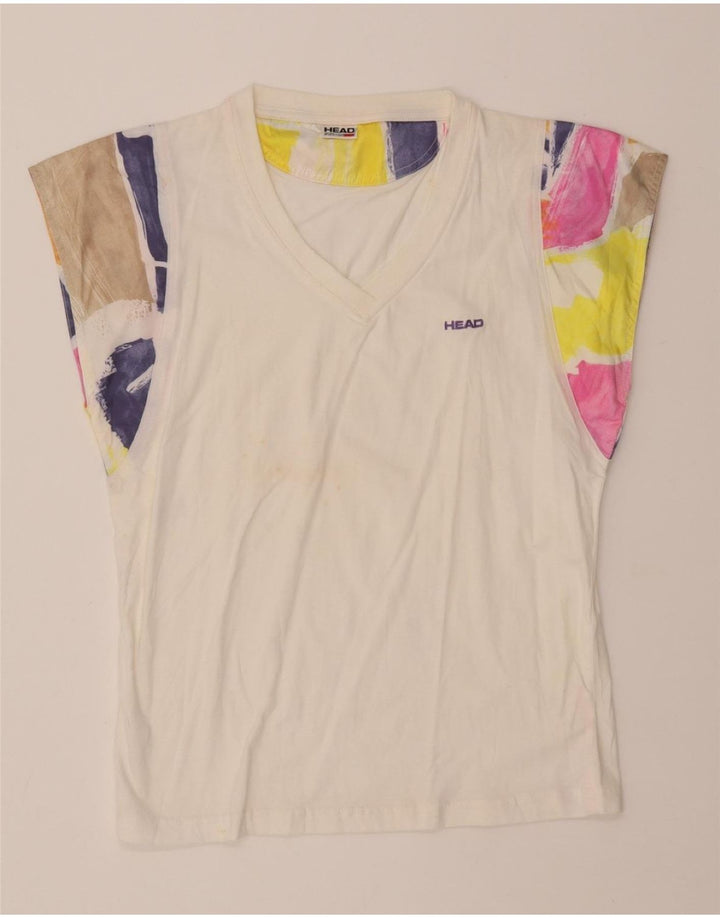 HEAD Womens T-Shirt Top IT 42 Medium White Colourblock Cotton Vintage HEAD and Second-Hand HEAD from Messina Hembry 