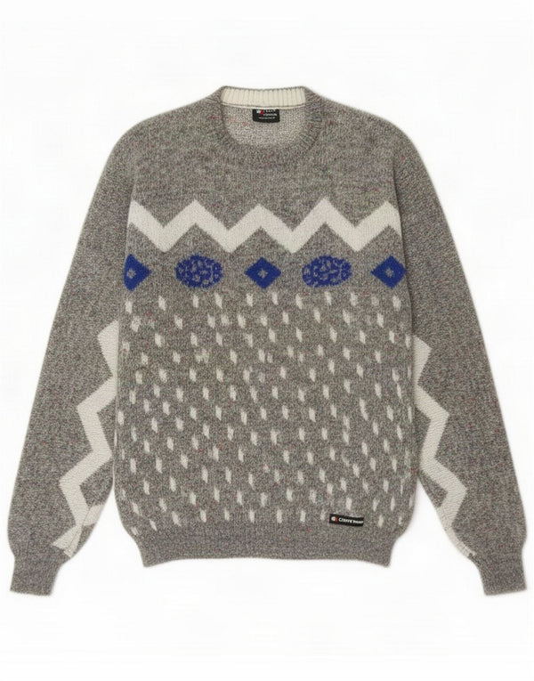 Vintage Damen Pullover mit Rundhalsausschnitt IT 54 3XL Grau Geometrisch