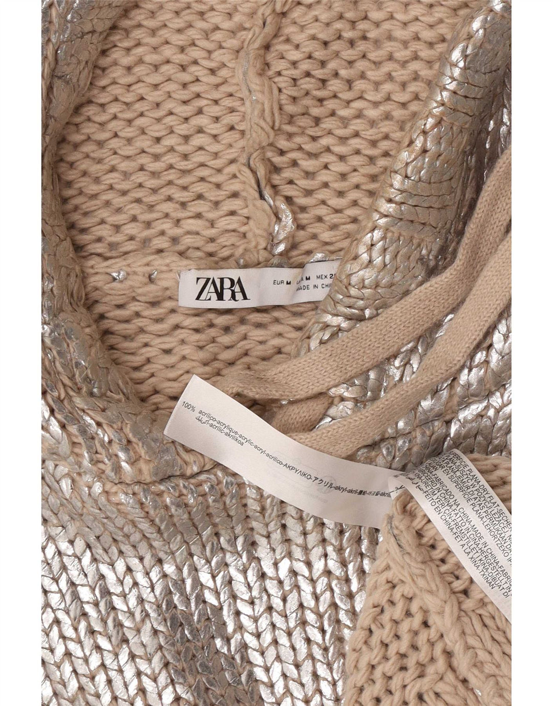 Zara Womens Hooded Oversized Jumper Sweater UK 14 Medium Silver Acrylic