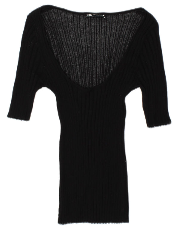 Zara Blusa de manga 3/4 transparente para mujer UK 40 Medium Black
