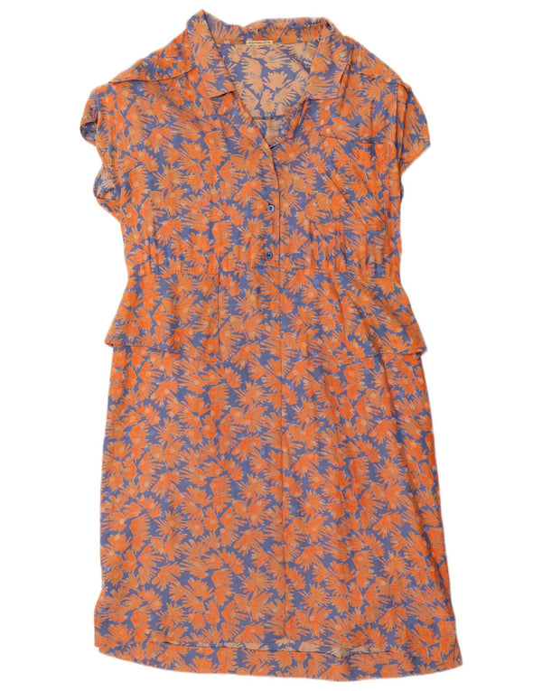 Vintage Damen Kurzarm-Schößchenkleid EU 40 Mittelorange geblümte Seide