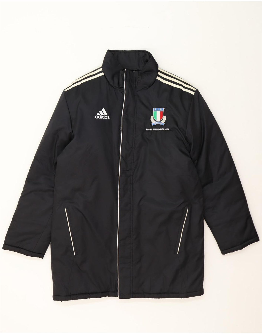 ADIDAS Mens Italia Windbreaker Coat UK 38/40 Medium Black Polyester Vintage Adidas and Second-Hand Adidas from Messina Hembry 