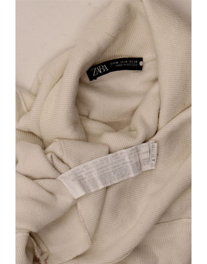 Zara Womens Oversized Crop Top Long Sleeve UK 14 Medium White Cotton