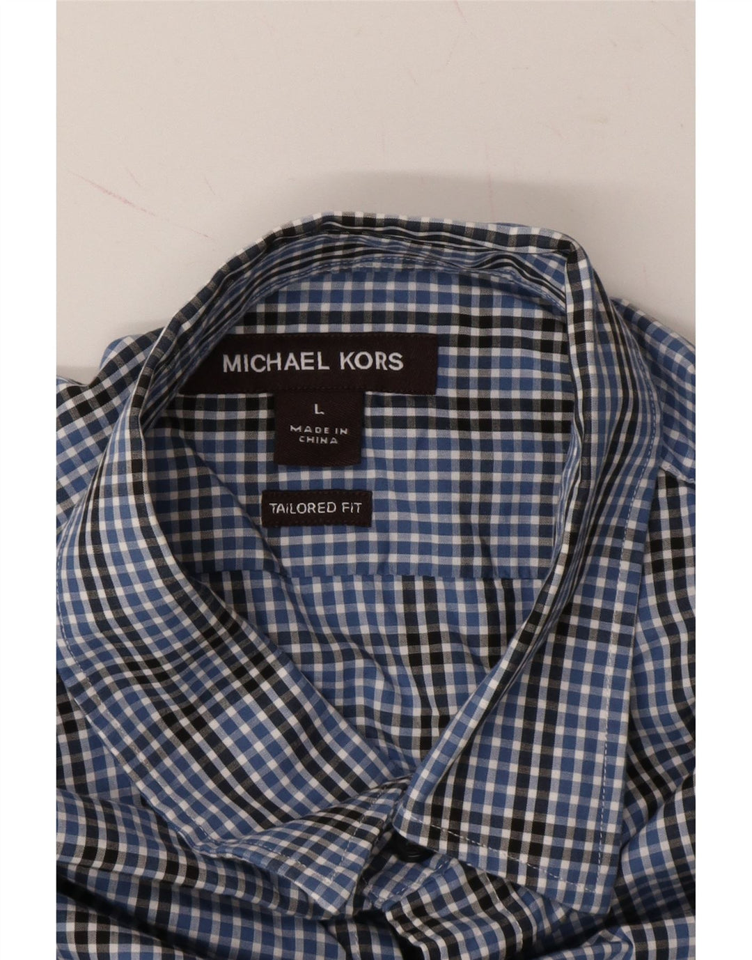 MICHAEL KORS Mens Tailored Fit Shirt Large Blue Check Cotton Vintage Michael Kors and Second-Hand Michael Kors from Messina Hembry 