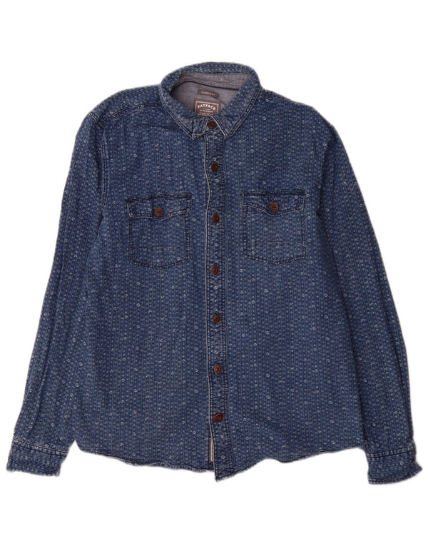 Camisa vaquera de corte clásico de hombre de Fat Face de algodón floral en azul medio