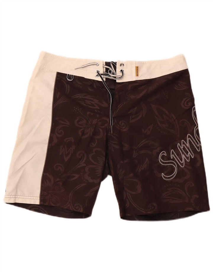 Sundek Mens Graphic Swimming Shorts Medium Brown Floral Polyester