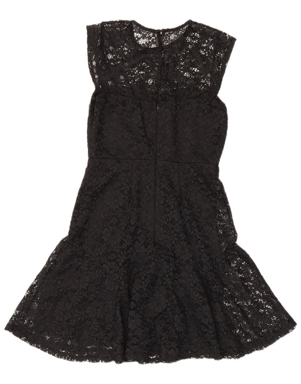 Warehouse Dame Ærmeløs Blonde A-Line Kjole UK 10 Small Black Floral