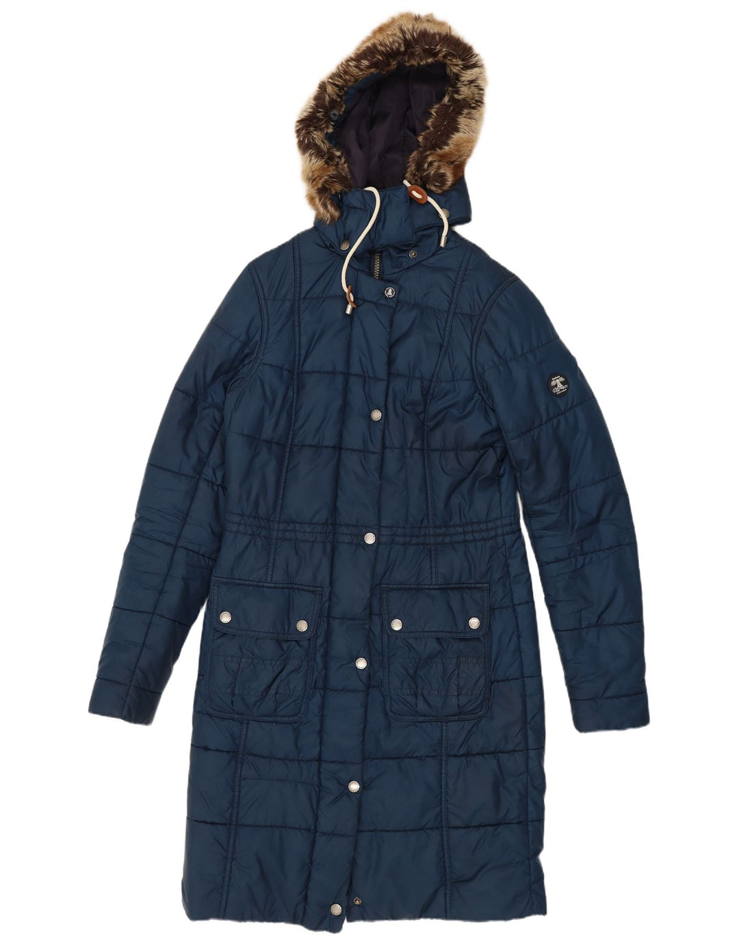 Barbour Womens Hooded Padded Coat UK 8 Small Navy Blue Polyester