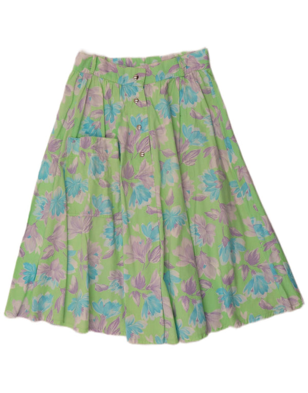 Vintage Womens Midi Flared Skirt IT 42 Medium W30 Green Floral Cotton