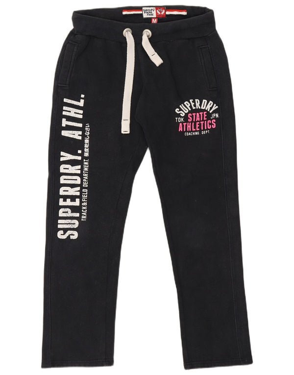 Superdry Womens Graphic Tracksuit Trousers UK 14 Medium  Black Cotton