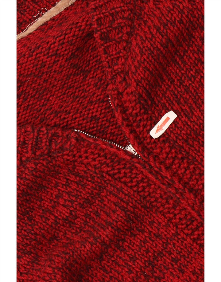 vintage Mens Cardigan Pull Moyen Rouge Moucheté