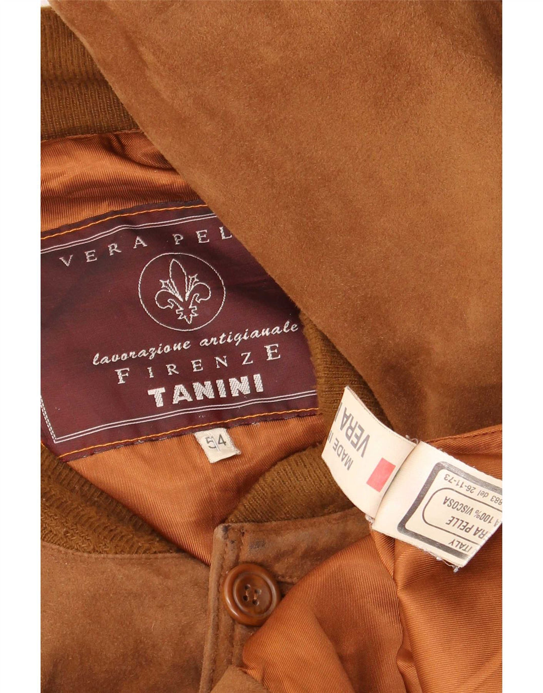 Giubbotto bomber vintage in pelle scamosciata da uomo IT 54 2XL in pelle marrone