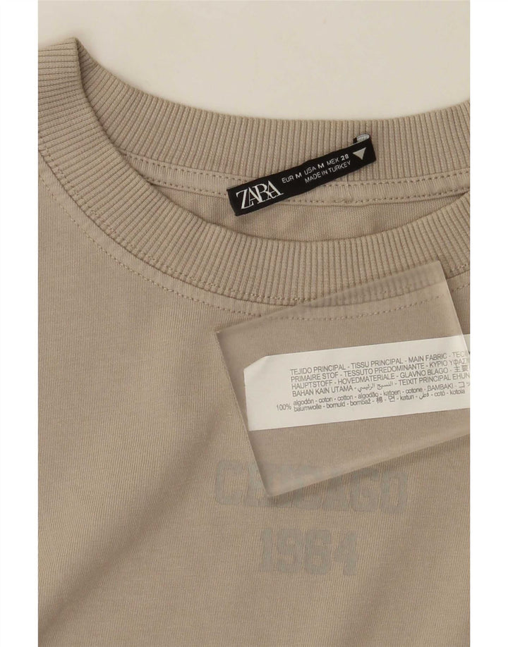 Zara Mujer Top Oversize Manga Larga Algodón Beige Medio