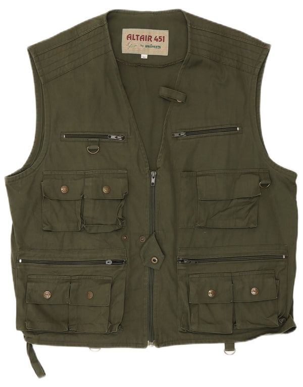 Vintage Mens Utility Gilet IT 52 XL Green Cotton