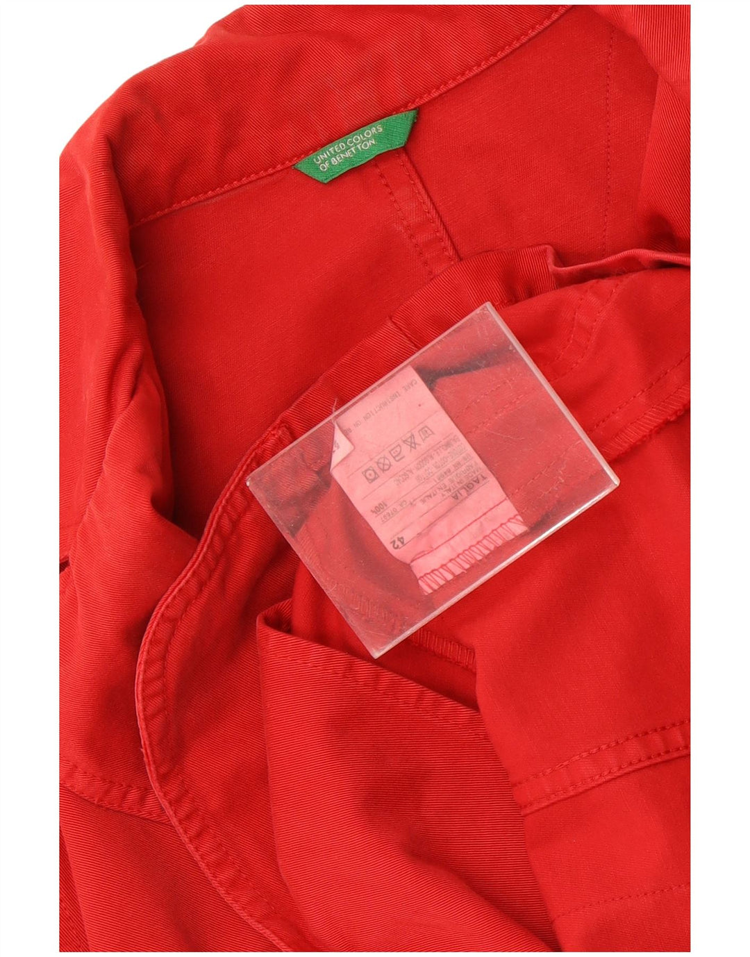 Benetton Womens Graphic 1 Button Blazer Jacket IT 42 Medium Red Cotton