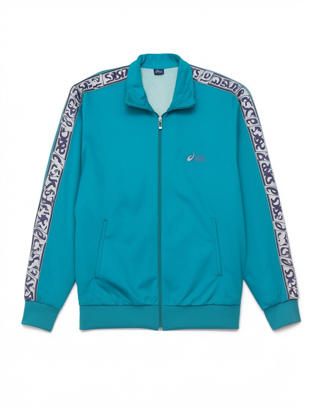 Asics Mens Graphic Tracksuit Top Jacket Large Blue Polyamide Sports