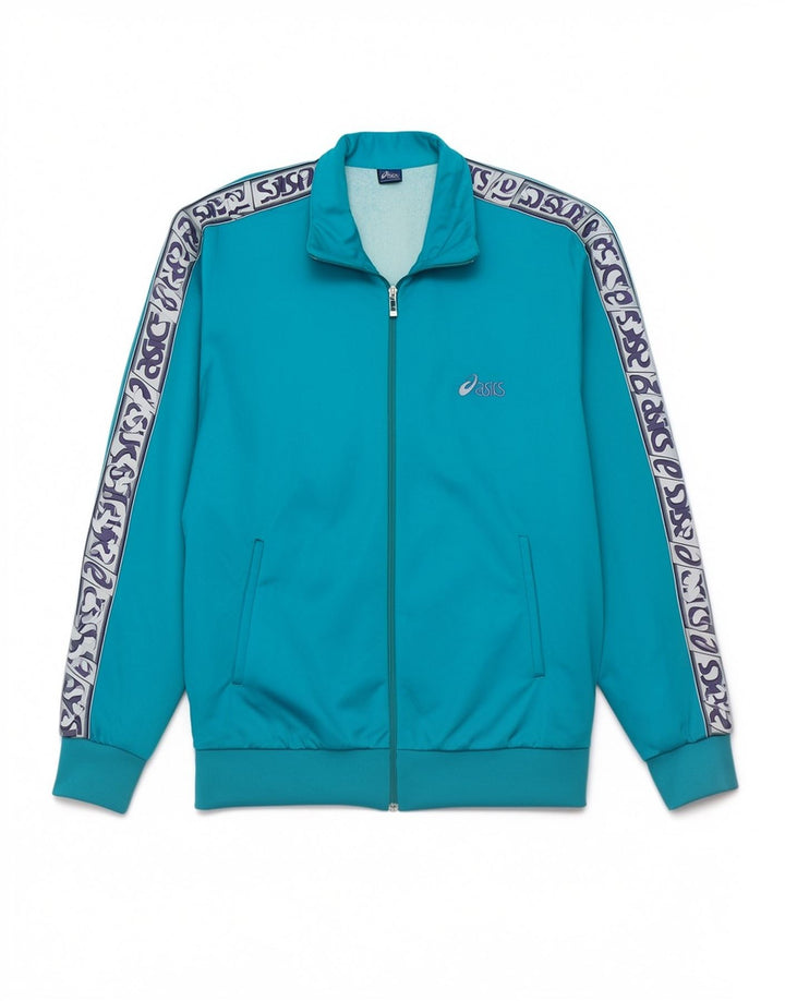 Asics Mens Graphic Tracksuit Top Jacket Large Blue Polyamide Sports