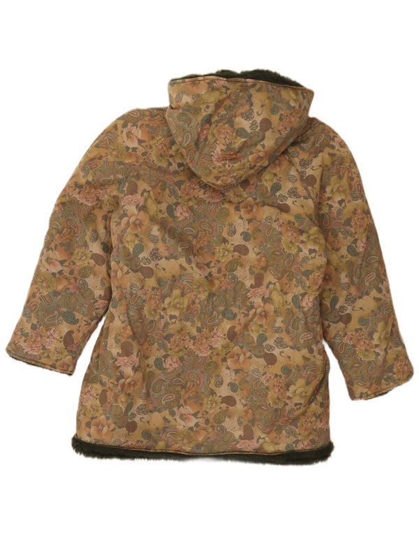 Jachetă Parka Sherpa cu glugă vintage pentru femei UK 12 Medium Multicolor Floral