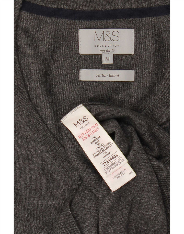 Marks & Spencer Mens Regular Fit V-Neck Jumper Sweater Medium Grey Cotton