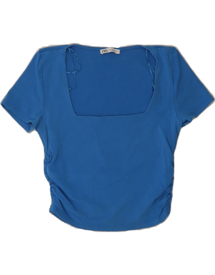ZARA Womens Crop Blouse Top UK 12 Medium Blue Cotton Vintage Zara and Second-Hand Zara from Messina Hembry 