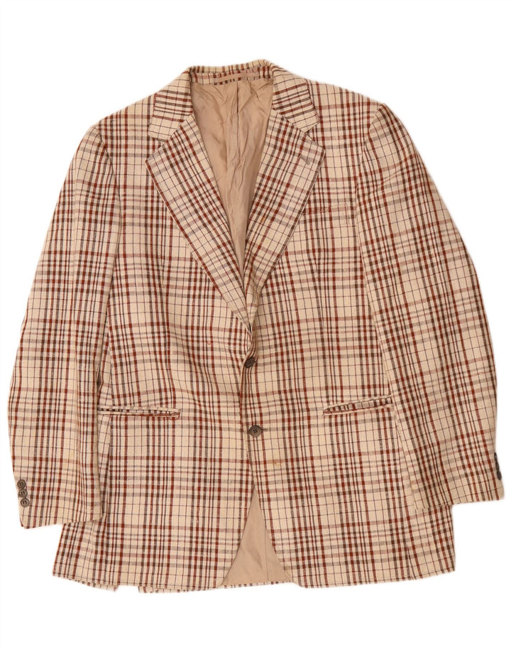 Vintage Mens 2 Button Blazer Jacket UK 38 Medium Beige Check