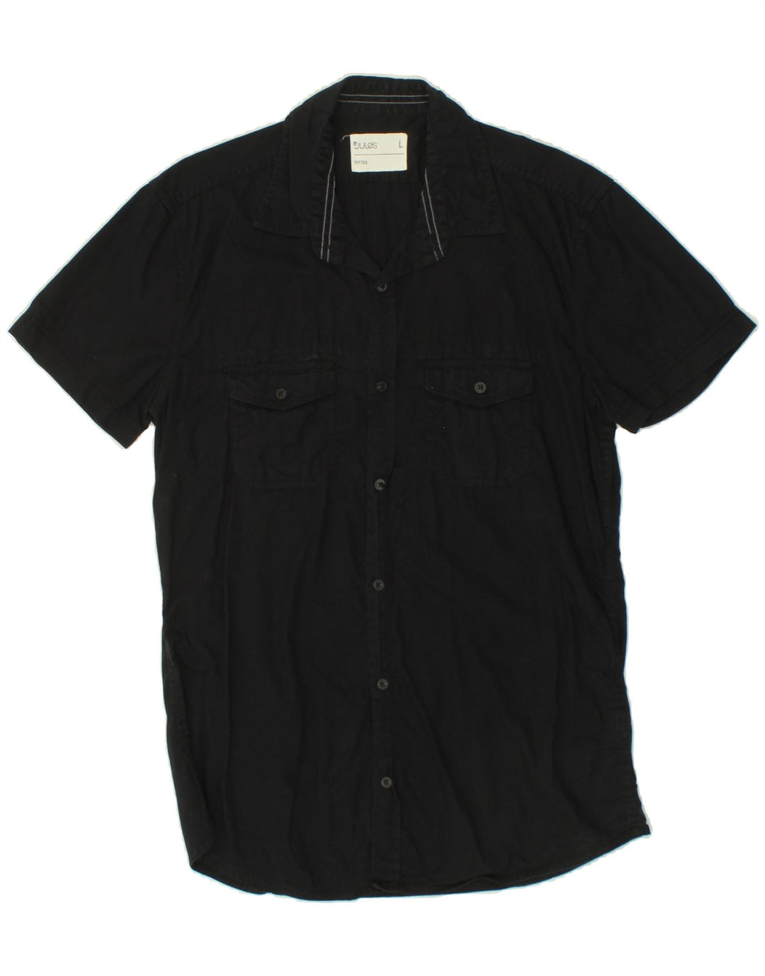 JULES Mens Short Sleeve Fitted Shirt Large Black Vintage Jules and Second-Hand Jules from Messina Hembry 