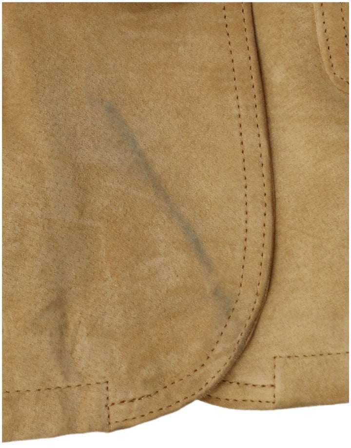 Vintage Womens 2 Button Suede Blazer Jacket UK 10 Small Beige Leather