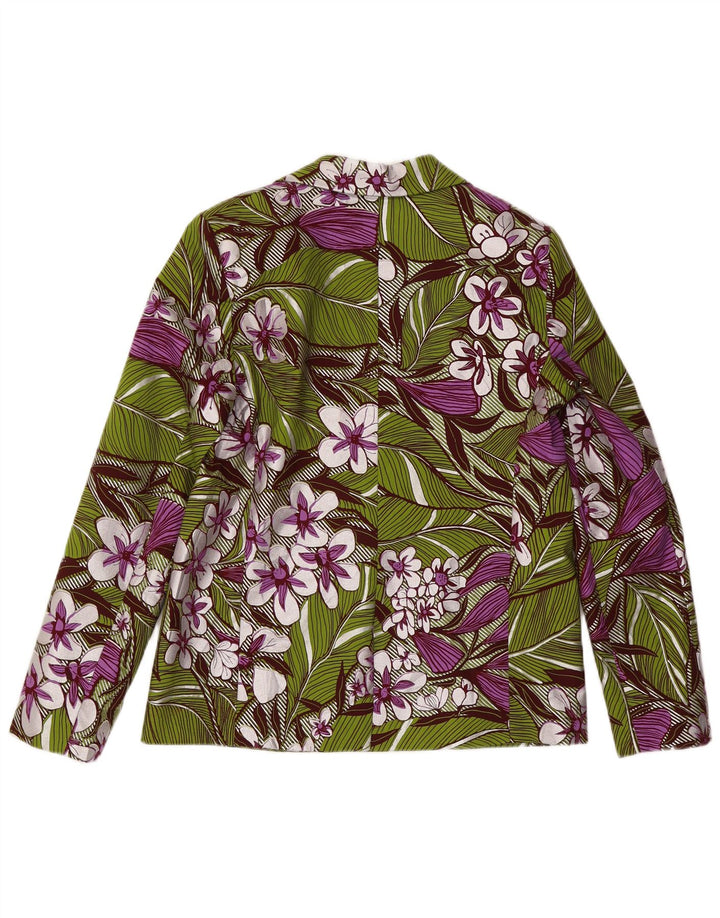 Vintage Womens 1 Button Blazer Jacket IT 42 Medium Green Floral Cotton