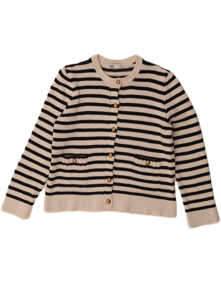 ZARA Womens Oversized Cardigan Sweater UK 14 Medium White Striped
