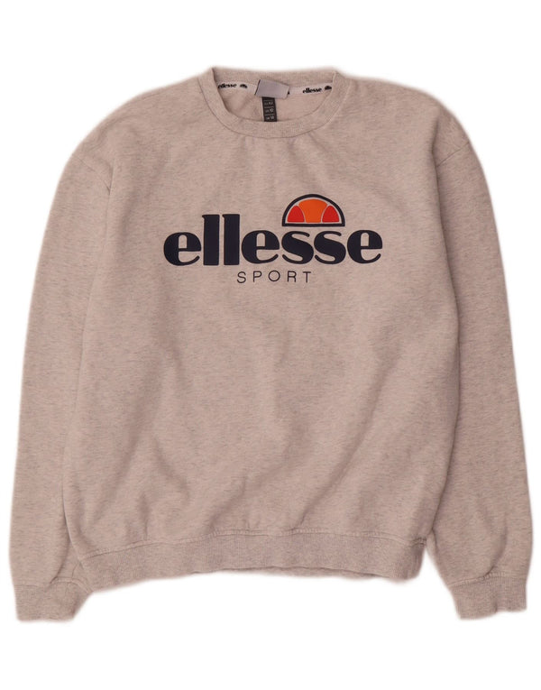 Ellesse Womens Graphic Sweatshirt Jumper UK 14 Large Gris Moucheté Coton