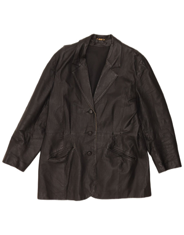 Giacca blazer in pelle vintage da donna a 3 bottoni UK 20 2XL in pelle nera