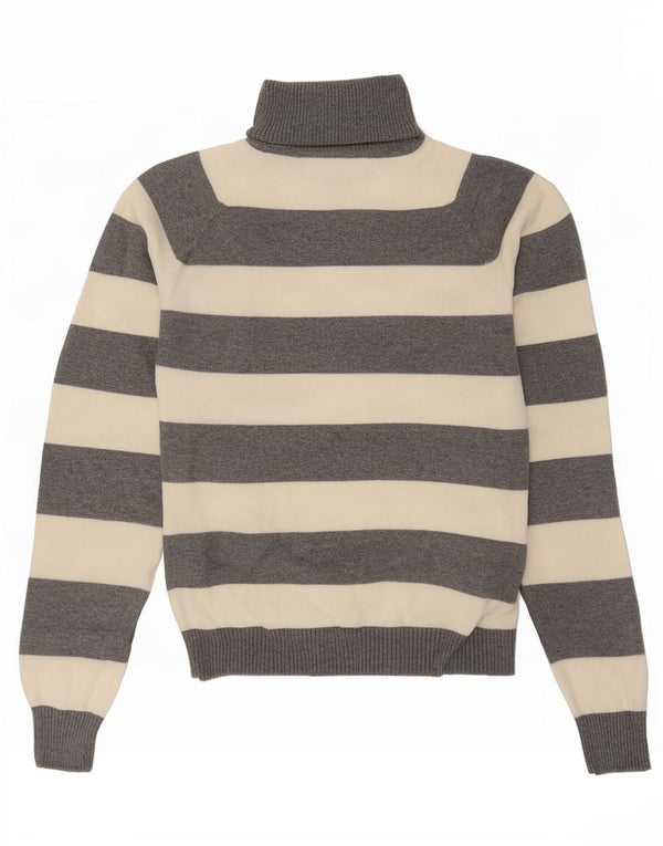 Zara Damen Crop Rollkragenpullover Pullover UK 10 Small Grau gestreift Baumwolle