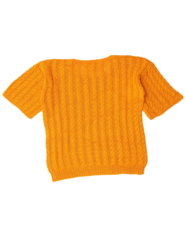 Sweter damski w stylu vintage, z dekoltem w łódkę, UK 14, średni żółty