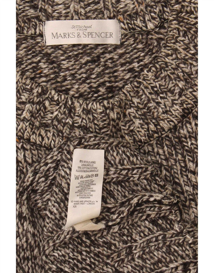 Marks & Spencer Męski sweter z okrągłym dekoltem, mały, szary, wełniany w cętki