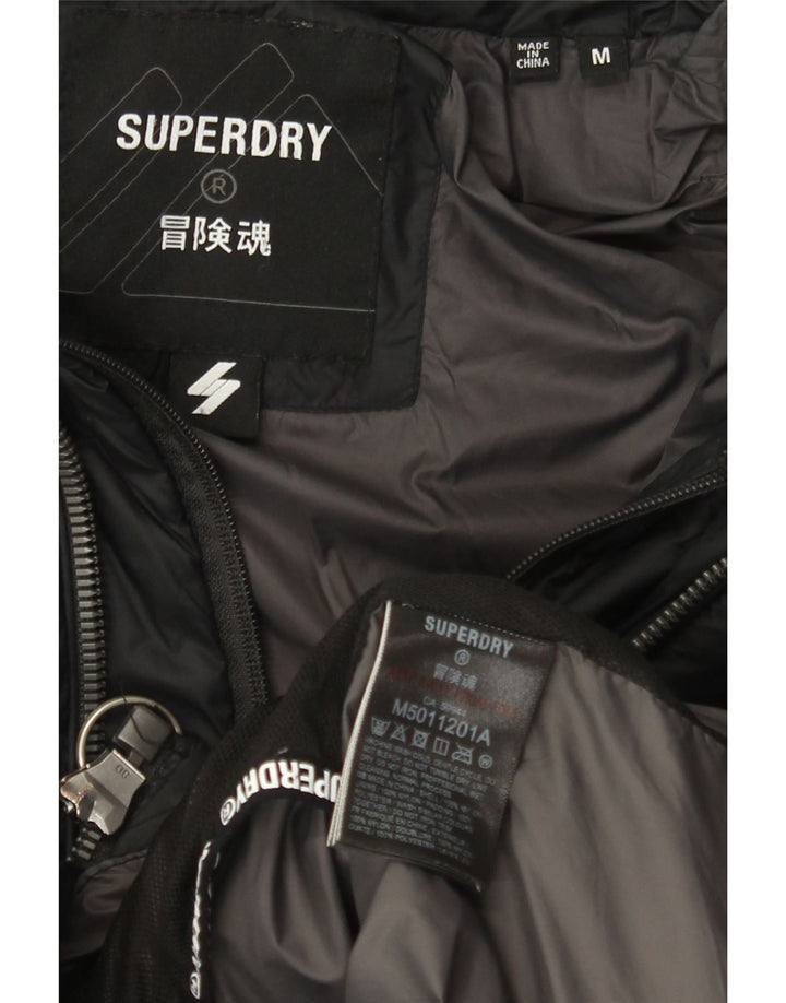 Superdry Mens Hooded Padded Jacket UK 38 Medium Black Nylon